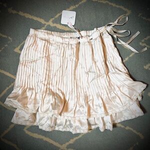 NWT Fillyboo Champagne 100% Silk Layered Ruffle Mini Skirt XL